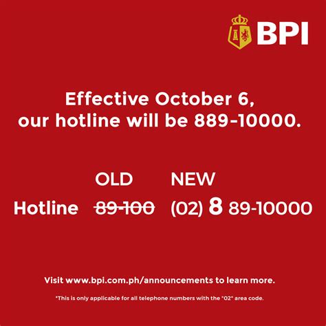 bpi globe hotline|The new BPI hotline number: 889.